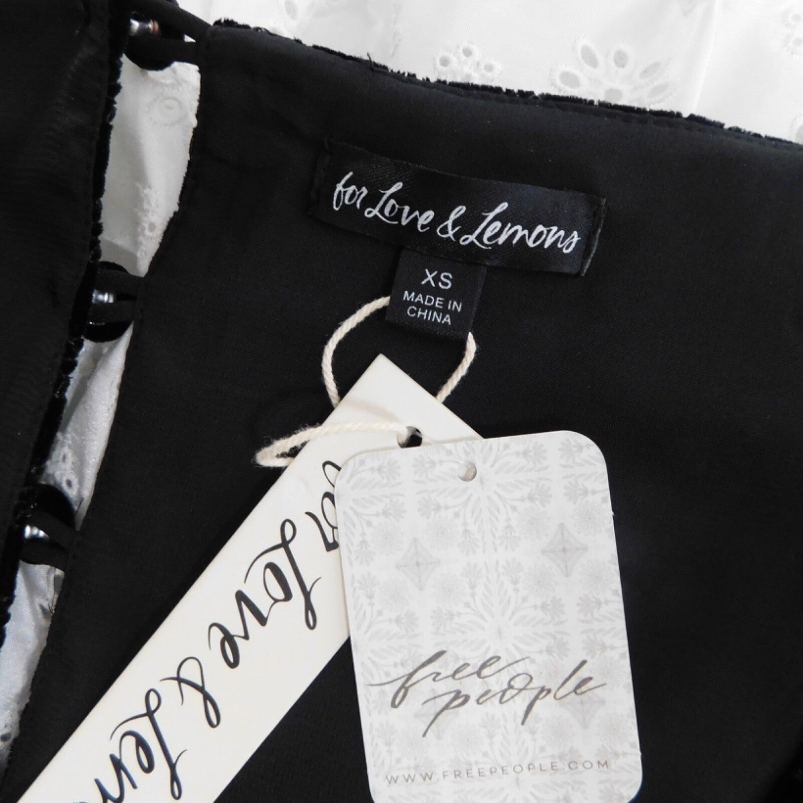 NWT!! FOR LOVE AND LEMONS Elisa Long Sleeve Top Black Velvet Taffeta Eyelet XS