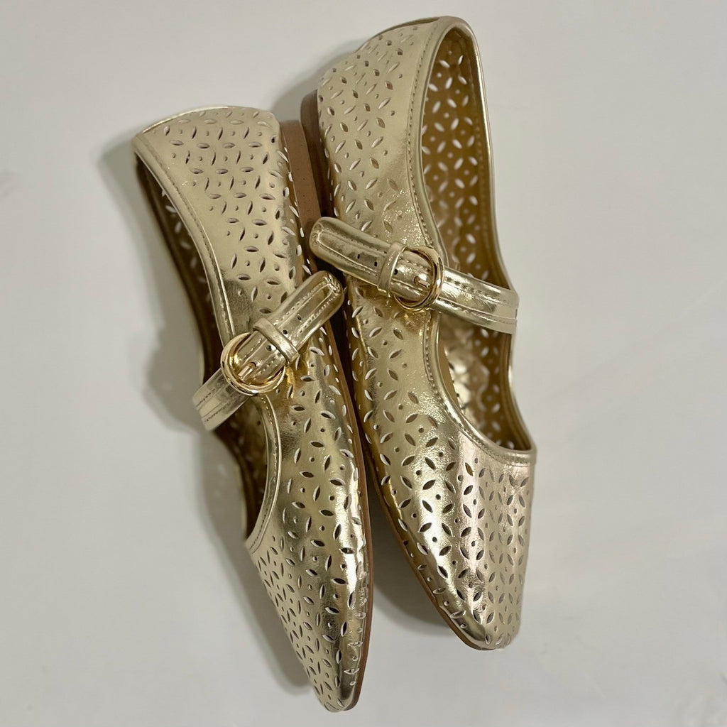 Girl's J. CREW Factory Perforated Metallic Mary Janes Shoes Buckles Party Size 4