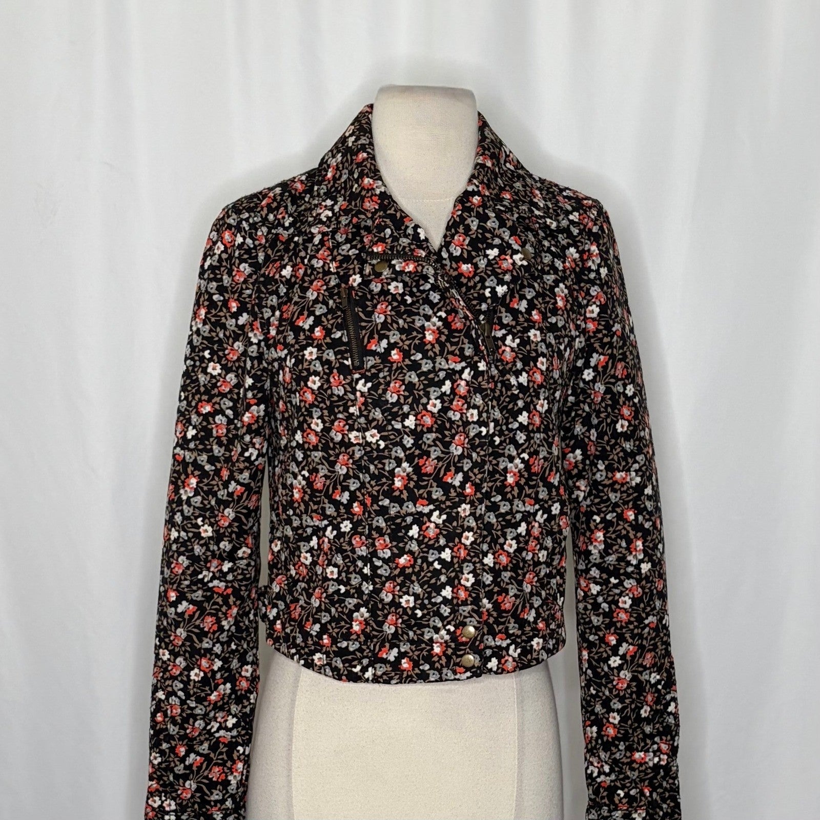 Anthropologie HEI HEI Cropped Tinsley Bomber Moto Jacket Floral Print Size 6