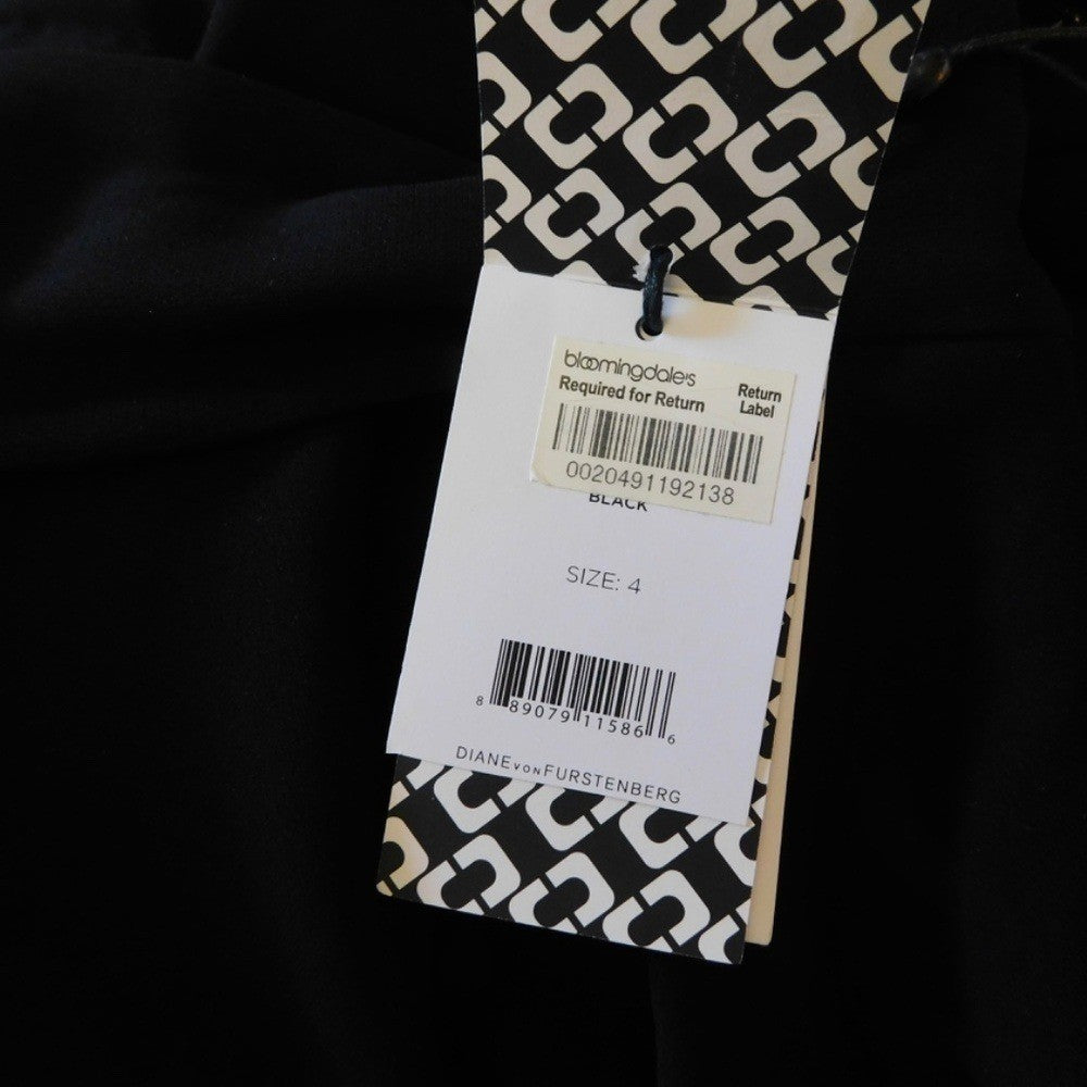 NWT!! DVF Diane Von Furstenberg Black Crepe Embellished Bella Faux Wrap Dress 4