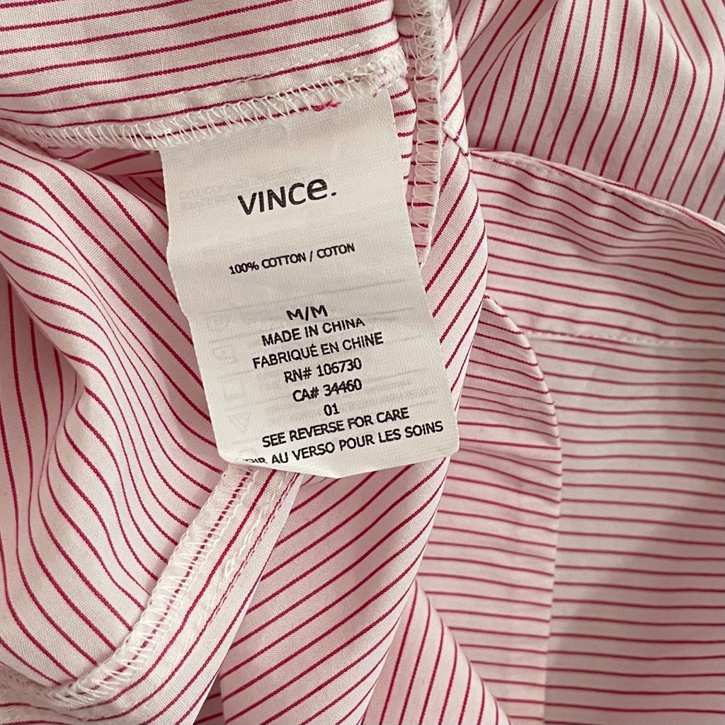 VINCE Red & White Striped Cotton Popover Tunic Top Blouse Nautical Preppy Medium