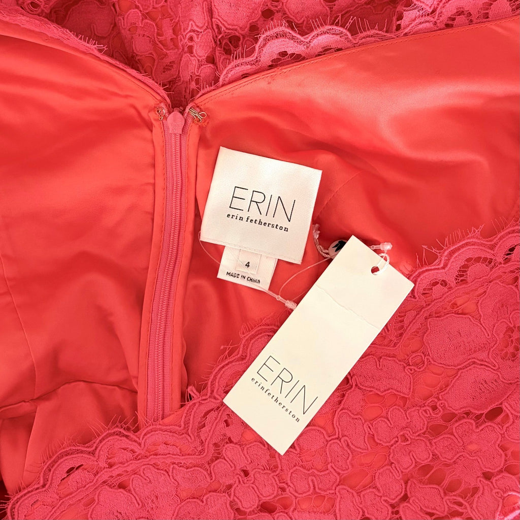 NWT!! ERIN FETHERSTON Pink Floral Lace Dress Fit N' Flare Coquette Lacey Size 4