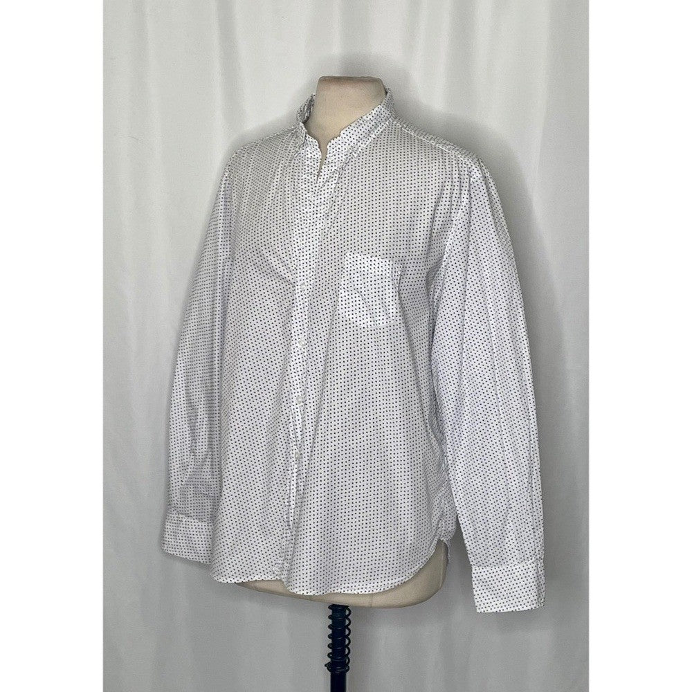 FRANK & EILEEN White Blue Heart Print Buttondown Shirt Top Academia Preppy Large