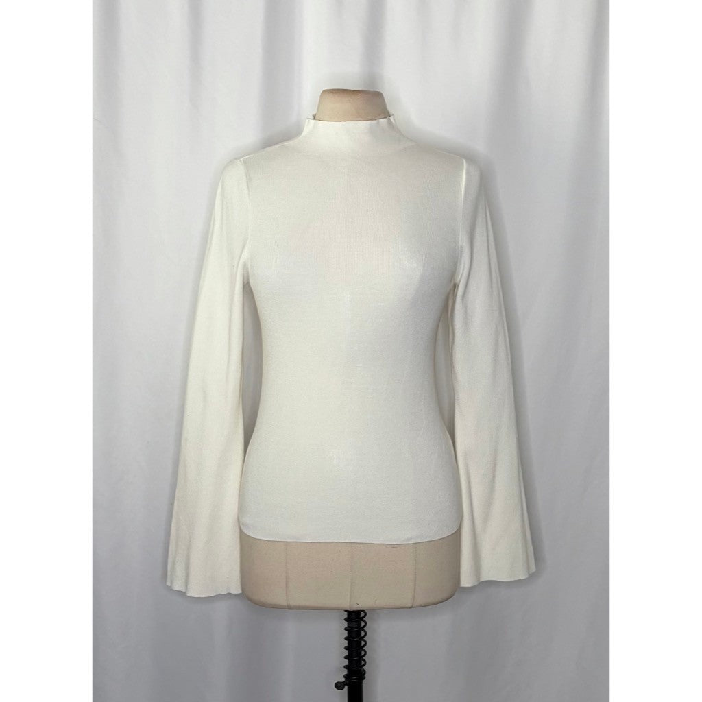 Anthropologie MAEVE Arlowe Bell Sleeve Sweater Ivory Mockneck Mock Neck Medium