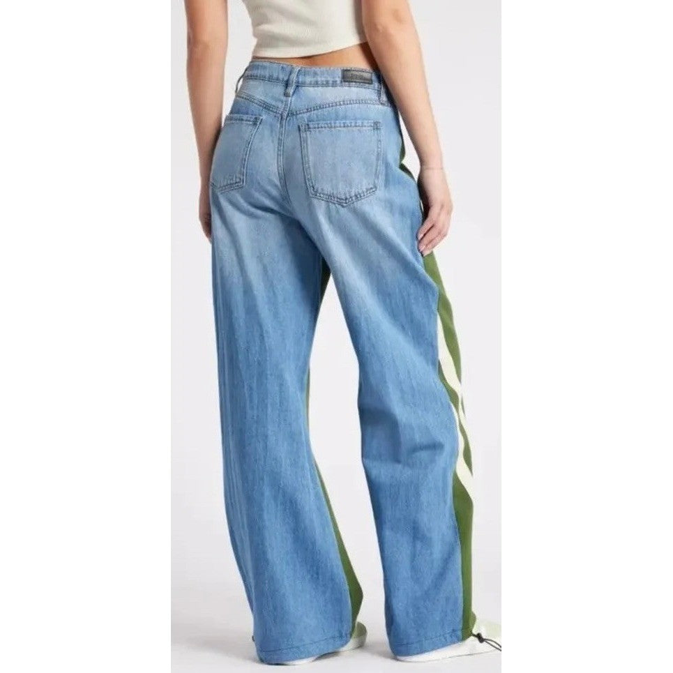 AUSTIN LANDING Sporty Jogger Jeans Green Stripes Denim Back Size 5 Juniors