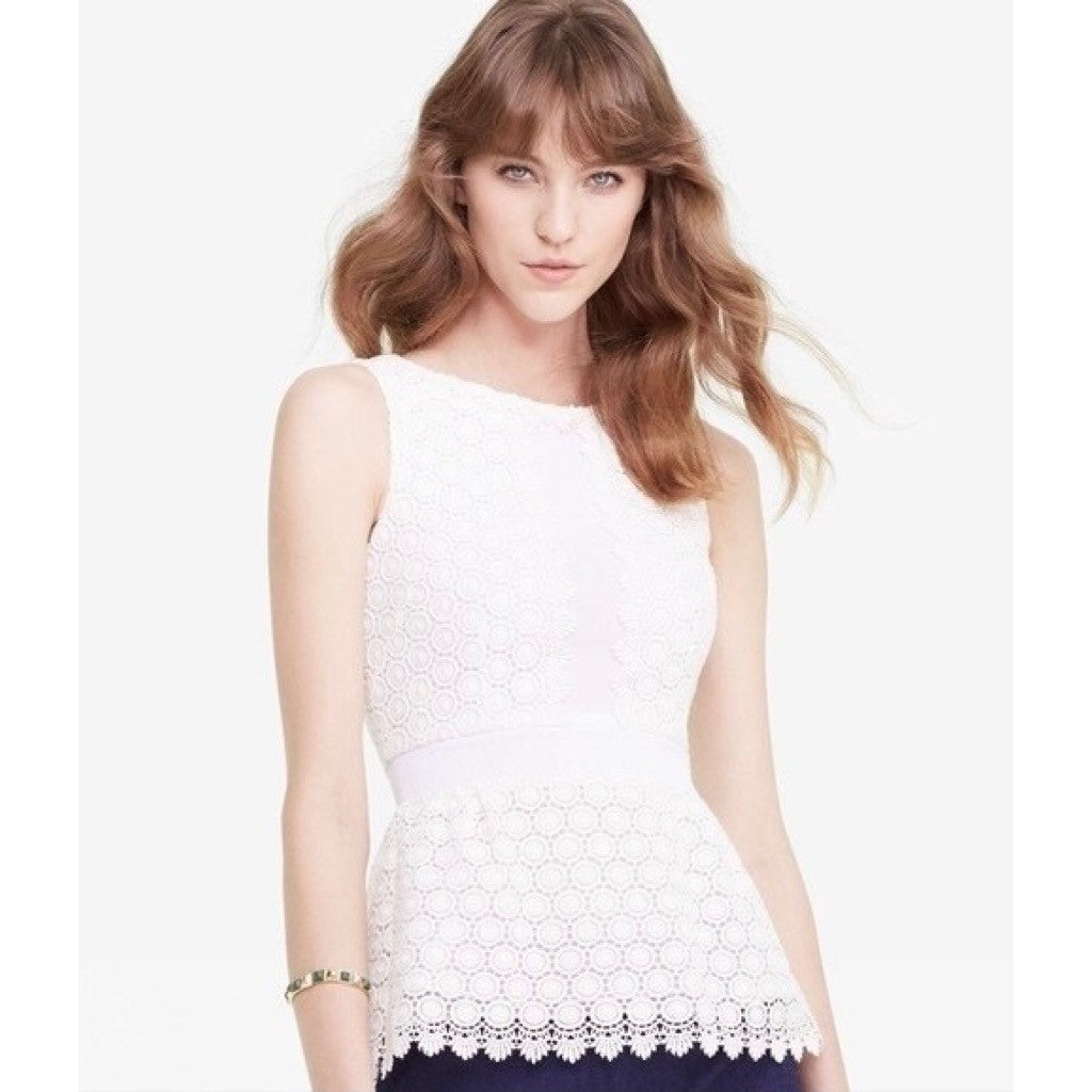 DVF DIANE VON FURSTENBERG Tavita Lace Peplum Top Blouse Solid White Size 4