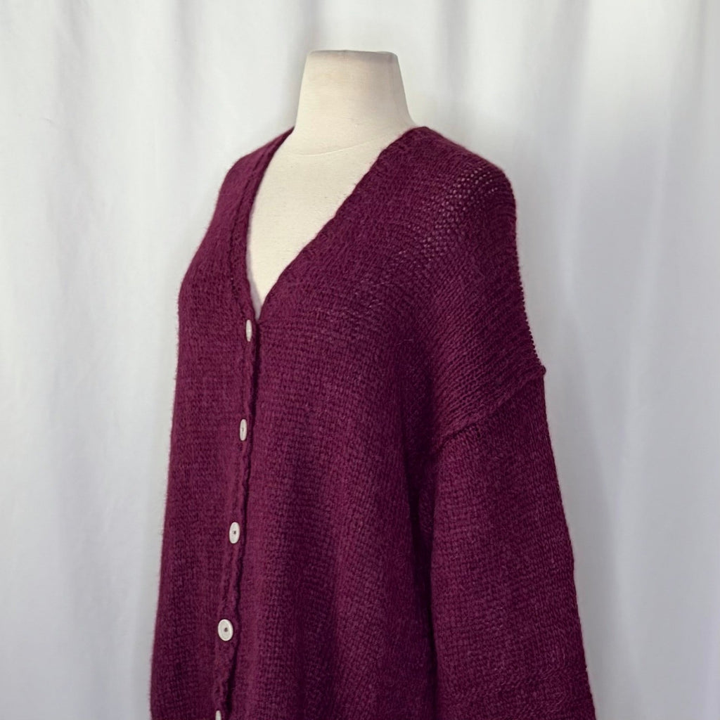 NWT!! FREE PEOPLE Marina SoftSpun Cardi Cardigan Sweater Purple Wine Alpaca S