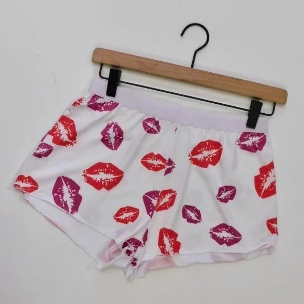 NEW!! HOT LIPS Lipstick Kiss Cropped Loungewear Two Piece Set Top Shorts Medium