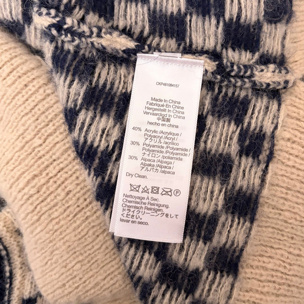 MADEWELL Crewneck Sweater Checked Stripe Classic Indigo Blue Ivory Knit Medium
