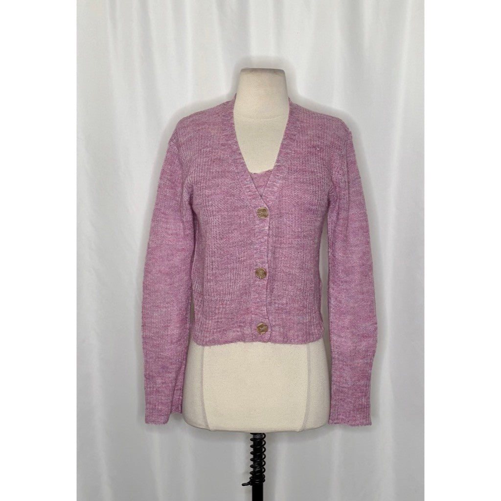 Revolve MONROW Two Piece Twinset Cardigan Tank Sweater Wool Mohair Purple XS