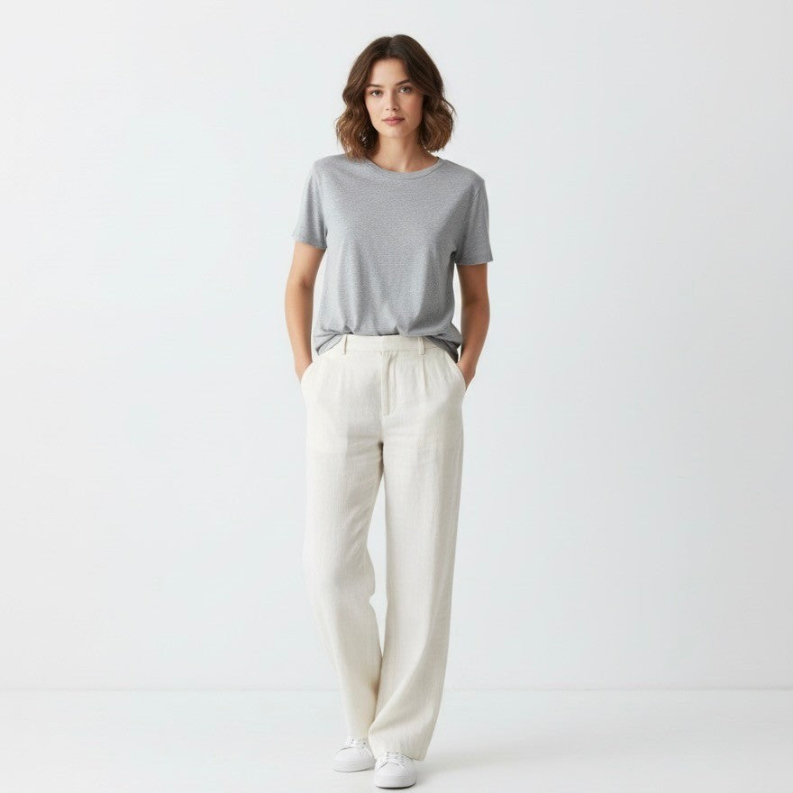J. CREW Refined Rib Elbow-Sleeve T-Shirt Tee Top Shirt Heathered Silver Large