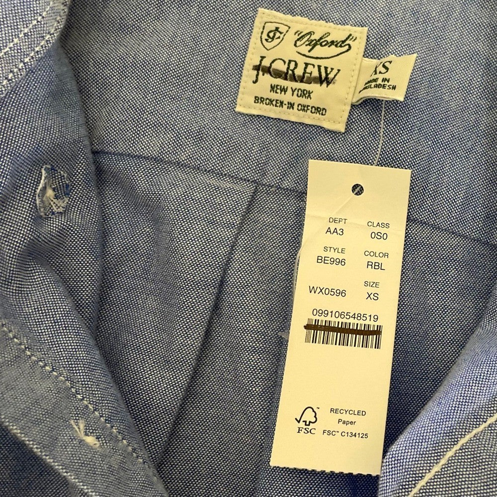NWT!! J. CREW Broken-In Organic Cotton Oxford Shirt Buttondown Raincoat Blue XS