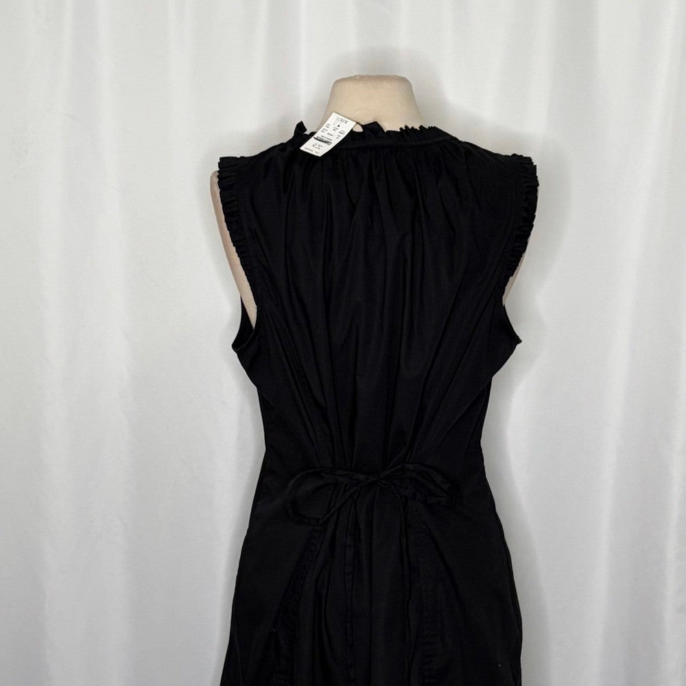 NWT!! J. CREW Factory Ruffle Tie Neck Mini Dress Solid Black Preppy Shift 18