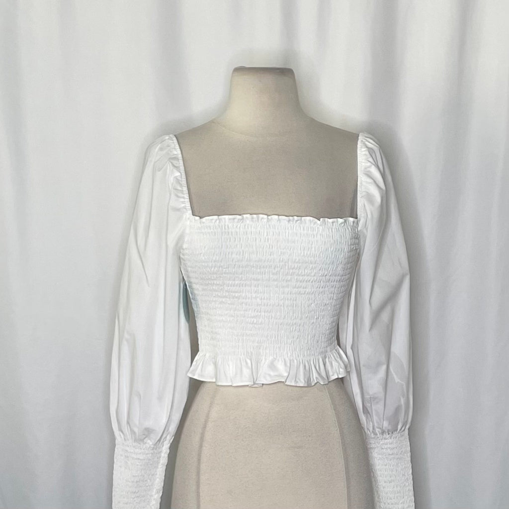 NWT!! HILL HOUSE The Grace Nap Top Smocked Solid White Cropped Ruffled Small