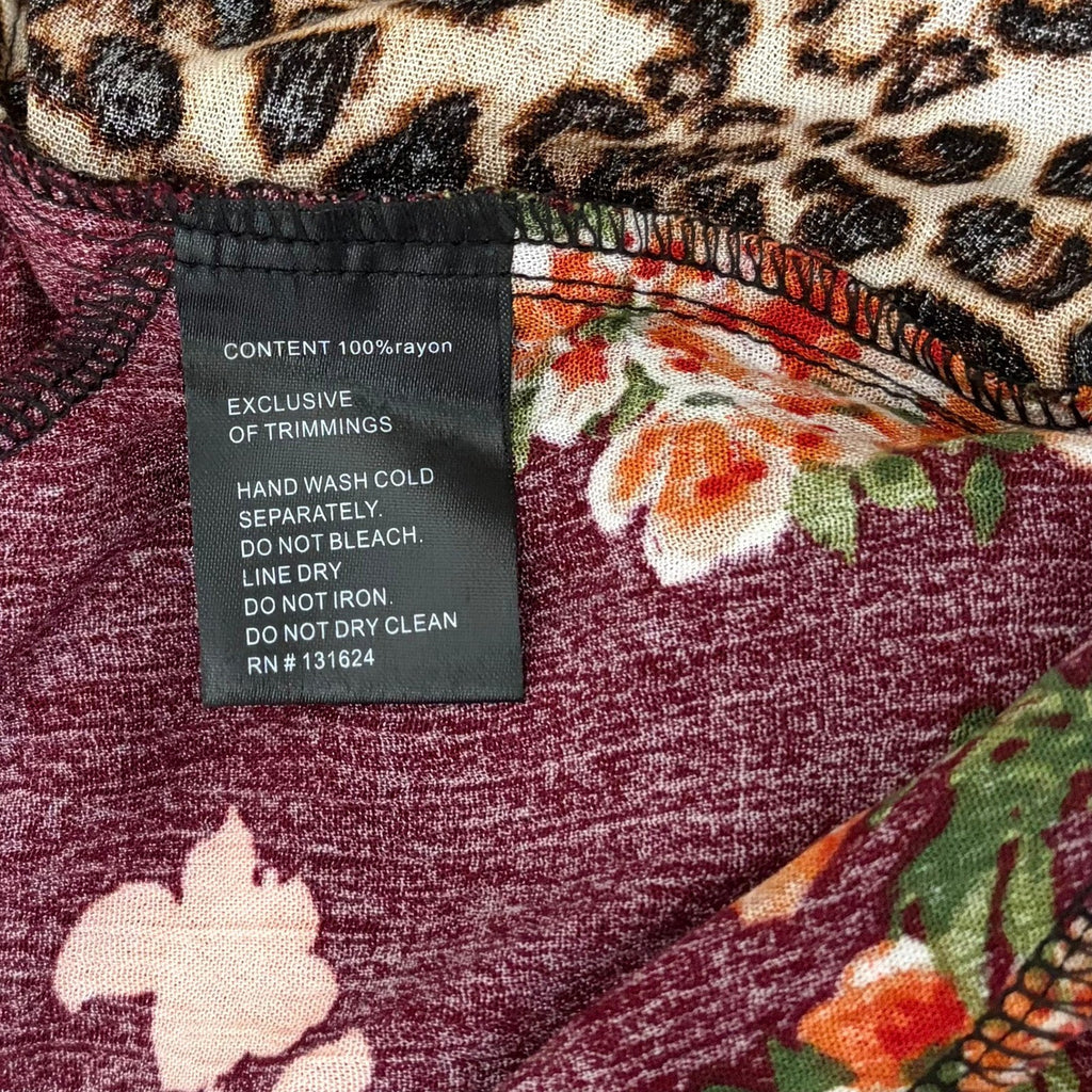 NWT!! CALESSA Embroidered Floral Leopard Print Buttondown Top Blouse Size 3X