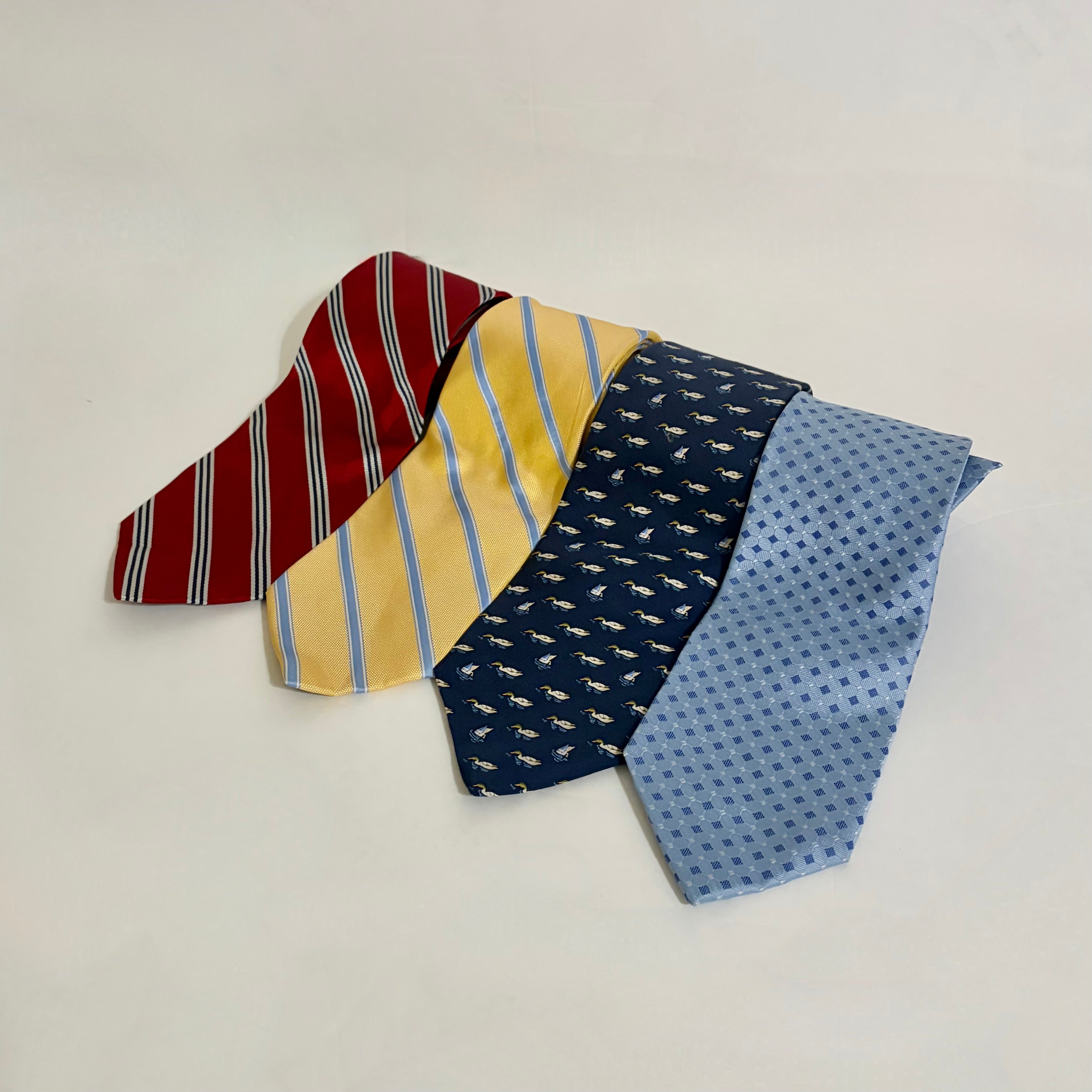 Brooks Brothers 346 Men's Silk Tie Lot of 4 – Stripes, Geometric & Mallard Duck Patterns
