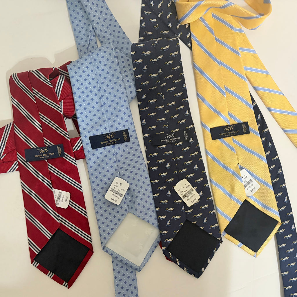 Brooks Brothers 346 Men's Silk Tie Lot of 4 – Stripes, Geometric & Mallard Duck Patterns