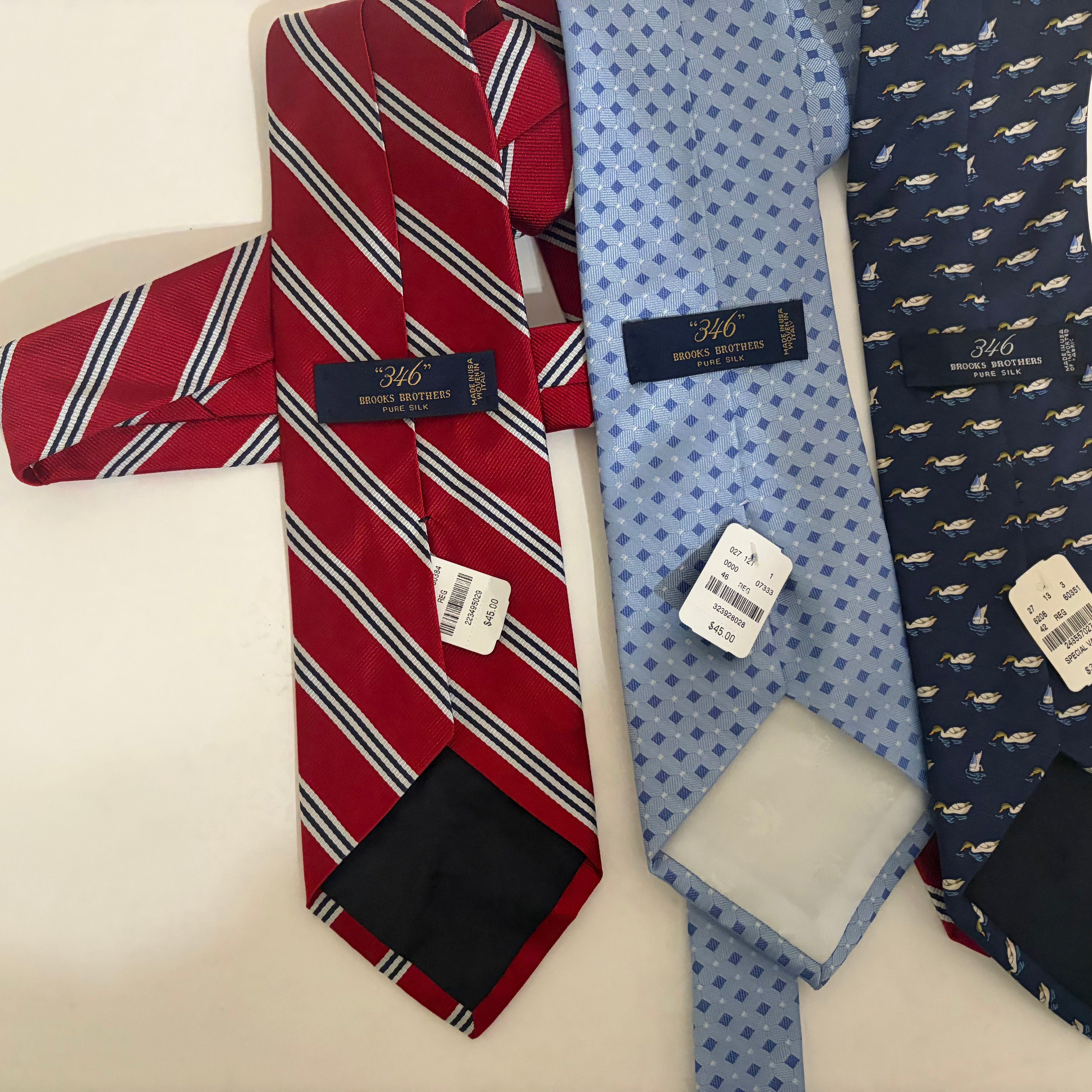 Brooks Brothers 346 Men's Silk Tie Lot of 4 – Stripes, Geometric & Mallard Duck Patterns