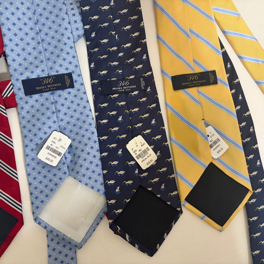 Brooks Brothers 346 Men's Silk Tie Lot of 4 – Stripes, Geometric & Mallard Duck Patterns