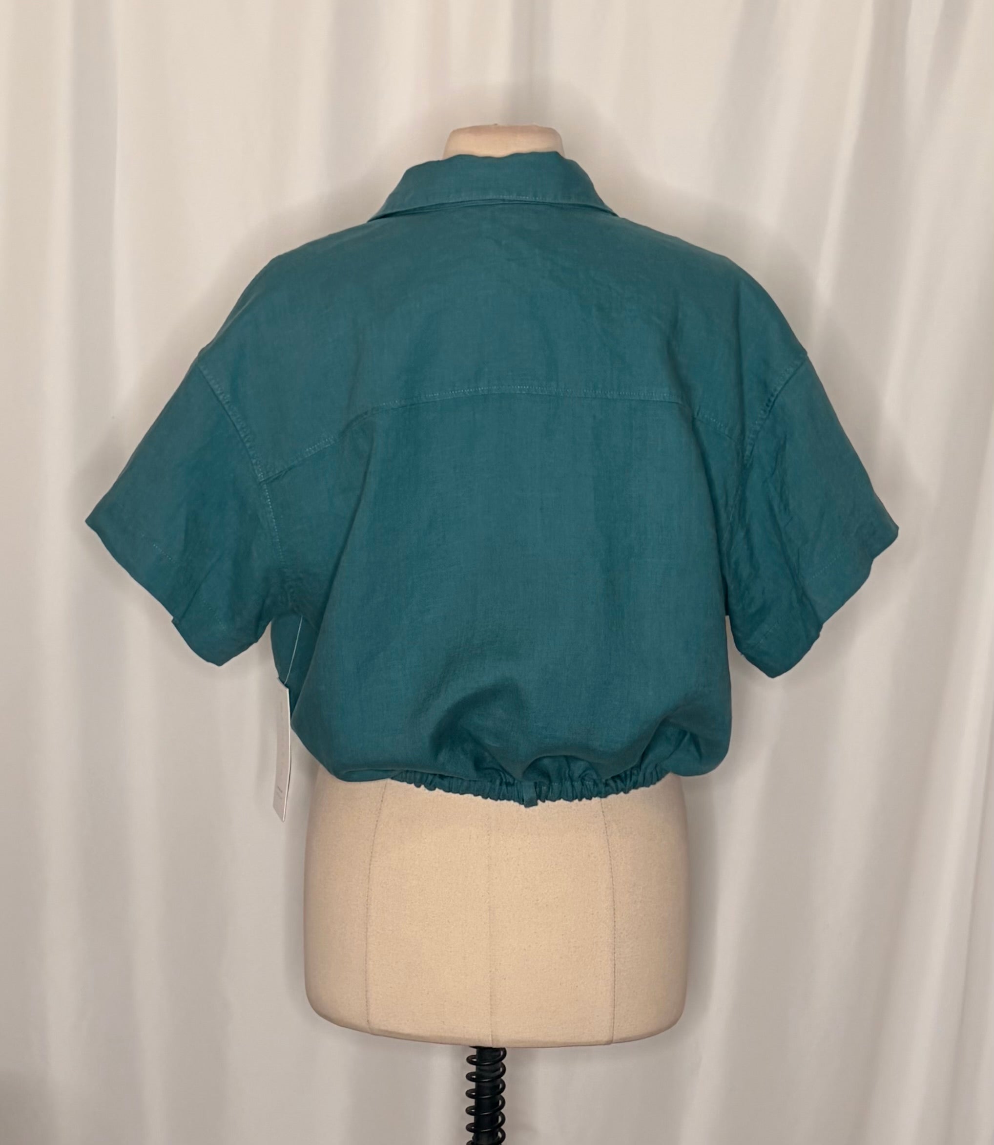 NWT!! ATHLETA Playa Linen Tie Waist Top Borealis Green Teal Cropped Solid XL