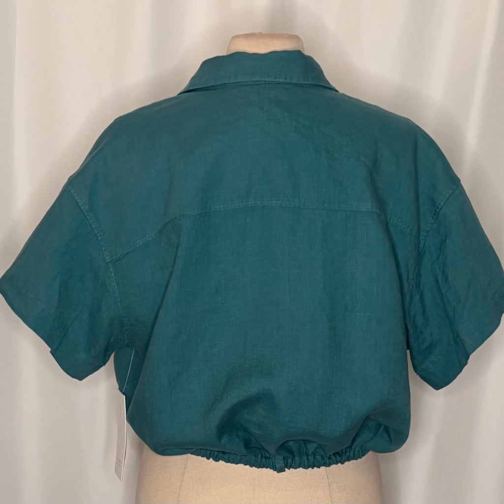 NWT!! ATHLETA Playa Linen Tie Waist Top Borealis Green Teal Cropped Solid XL