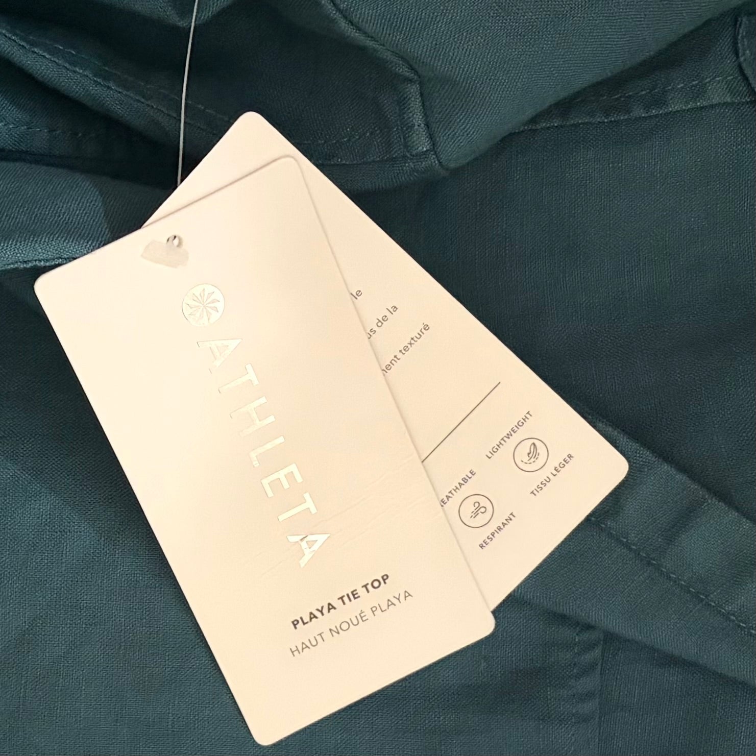 NWT!! ATHLETA Playa Linen Tie Waist Top Borealis Green Teal Cropped Solid XL