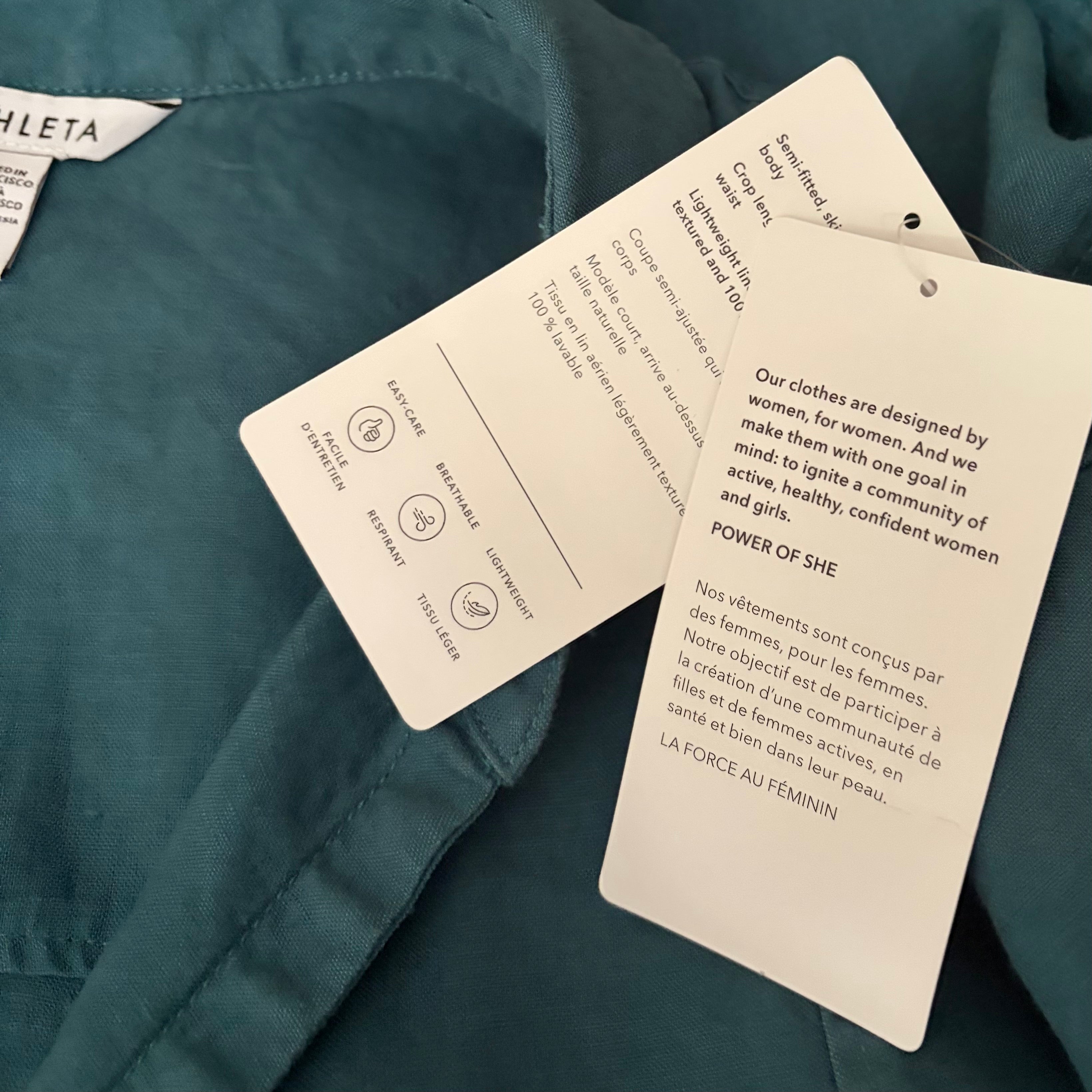 NWT!! ATHLETA Playa Linen Tie Waist Top Borealis Green Teal Cropped Solid XL
