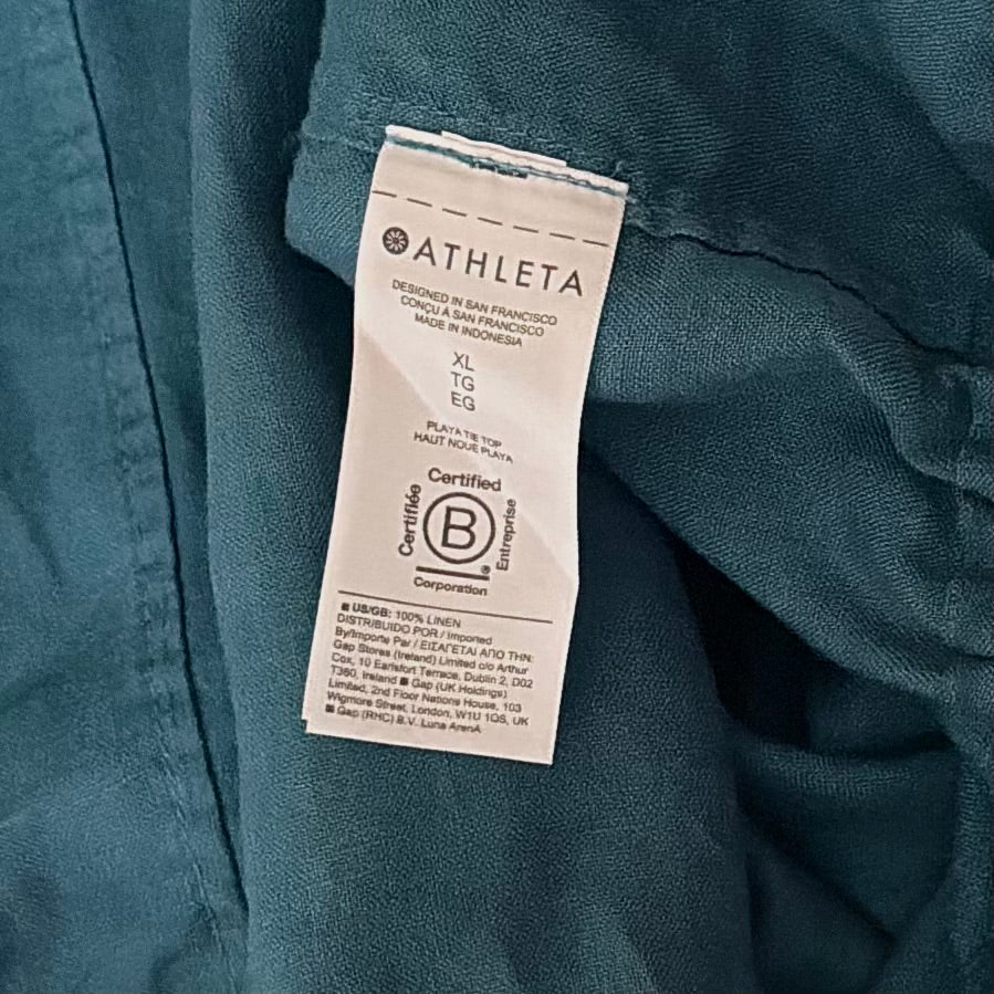 NWT!! ATHLETA Playa Linen Tie Waist Top Borealis Green Teal Cropped Solid XL