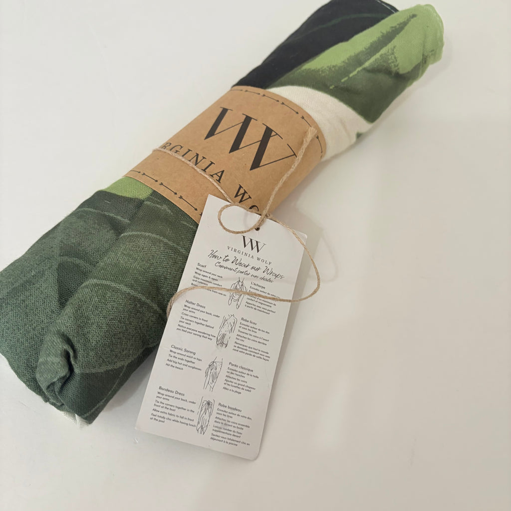 NWT!! VIRGINIA WOLF Wrap Tropical Cover Up Vacation Travel Botanical Beach