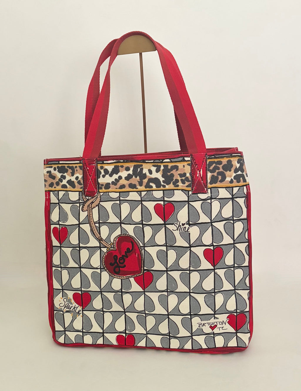 BRIGHTON Wild Love Tote Cat Hearts Animal Print Leopard Purse Canvas Bag