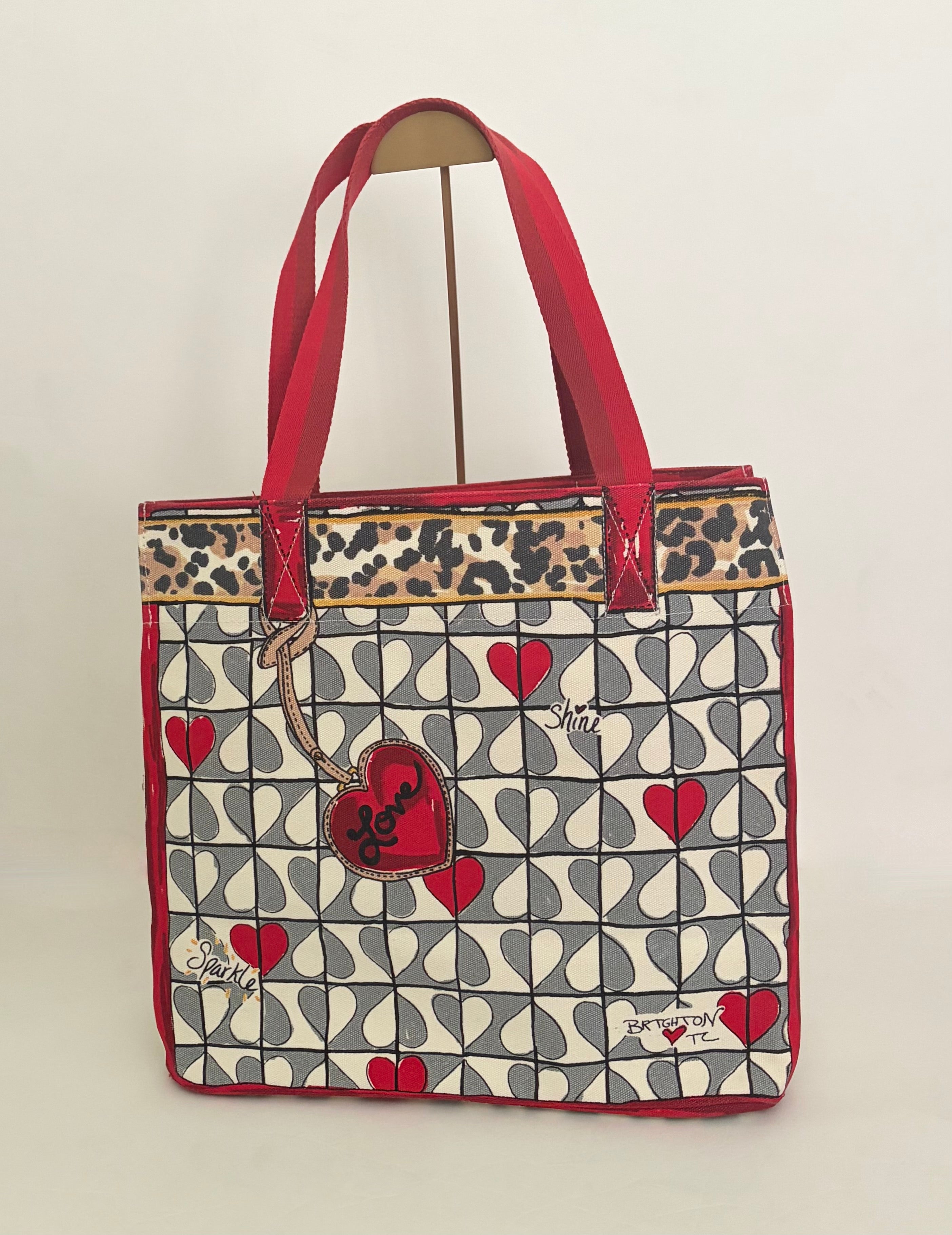 BRIGHTON Wild Love Tote Cat Hearts Animal Print Leopard Purse Canvas Bag