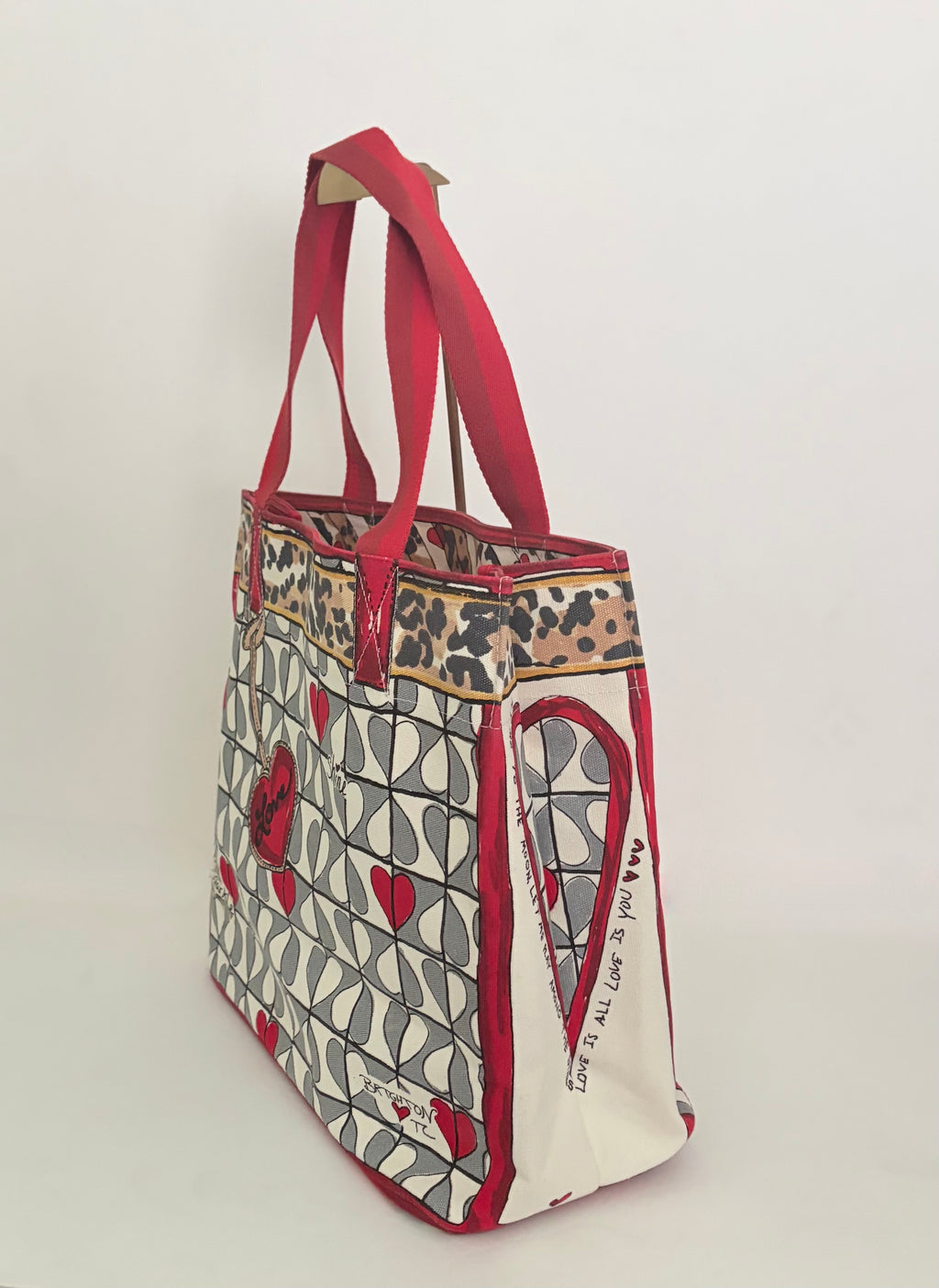 BRIGHTON Wild Love Tote Cat Hearts Animal Print Leopard Purse Canvas Bag
