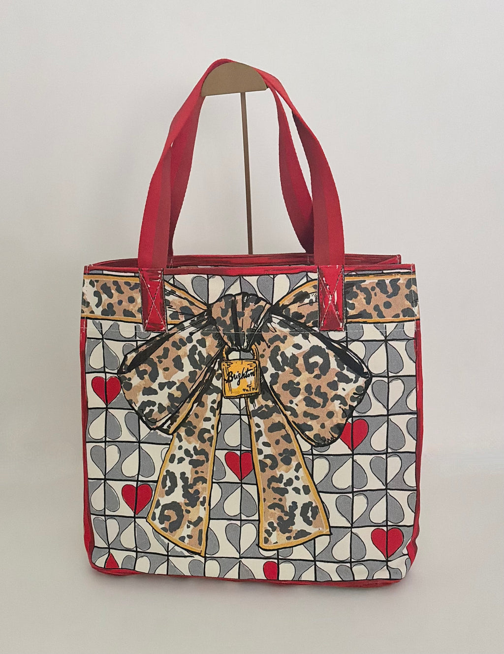 BRIGHTON Wild Love Tote Cat Hearts Animal Print Leopard Purse Canvas Bag