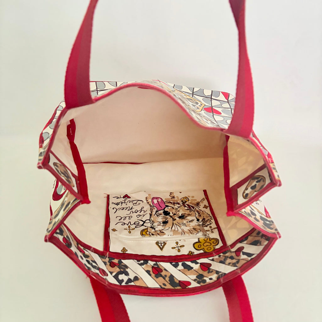 BRIGHTON Wild Love Tote Cat Hearts Animal Print Leopard Purse Canvas Bag