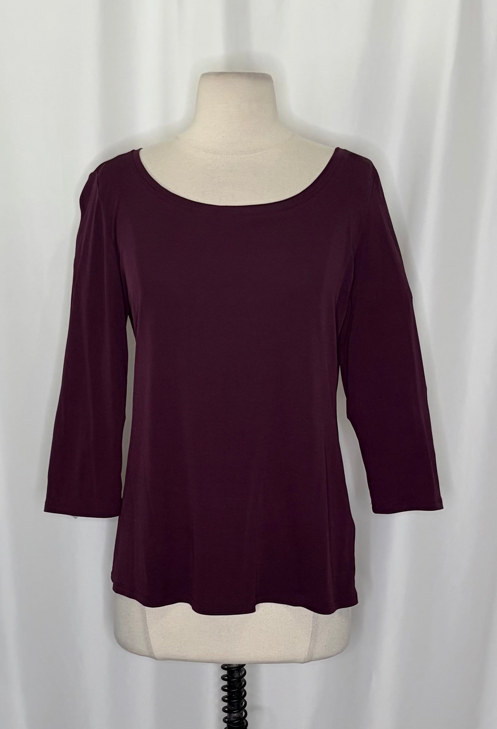 Eileen Fisher Silk Jersey Scoop Neck Top Purple 3/4 Sleeve Small