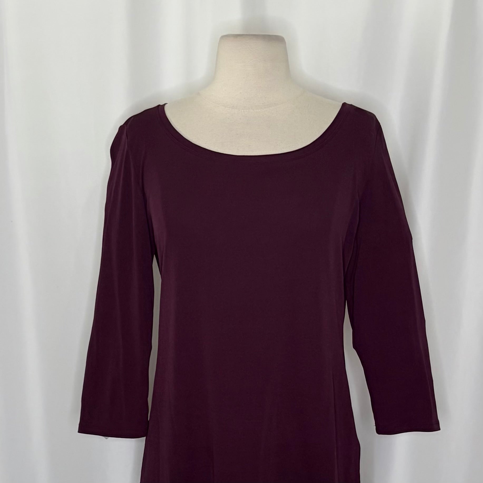 Eileen Fisher Silk Jersey Scoop Neck Top Purple 3/4 Sleeve Small