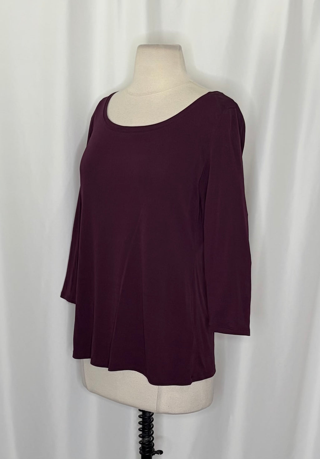 Eileen Fisher Silk Jersey Scoop Neck Top Purple 3/4 Sleeve Small
