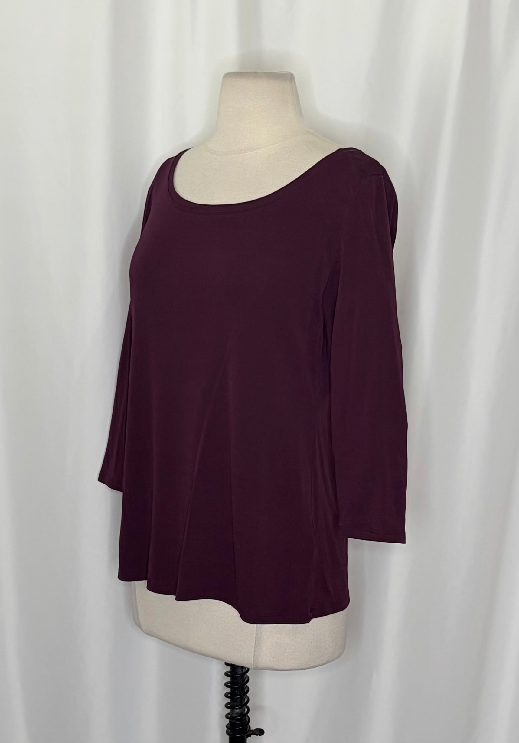 Eileen Fisher Silk Jersey Scoop Neck Top Purple 3/4 Sleeve Small