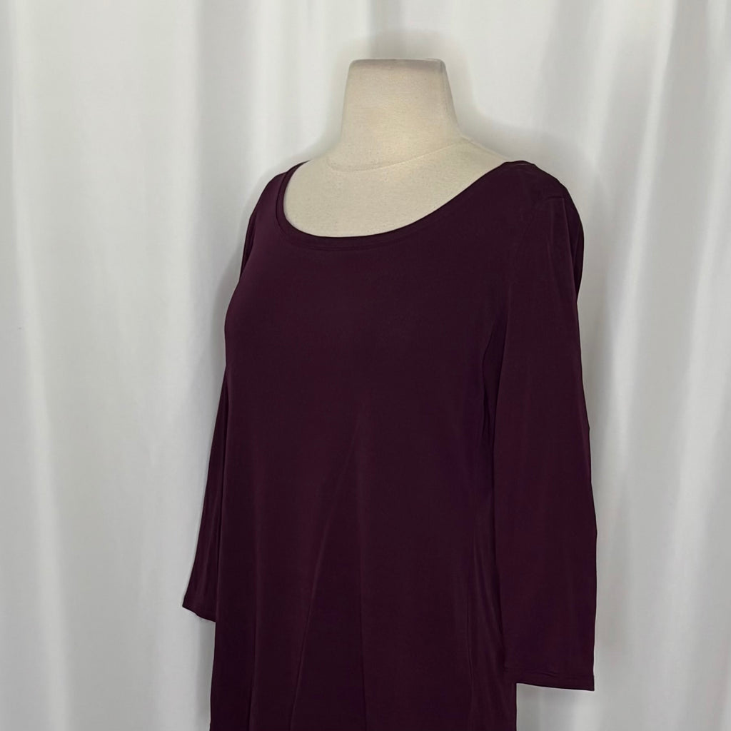 Eileen Fisher Silk Jersey Scoop Neck Top Purple 3/4 Sleeve Small