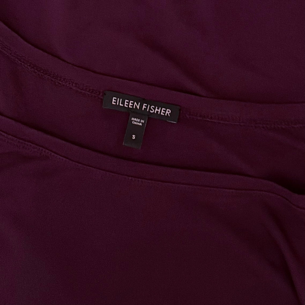 Eileen Fisher Silk Jersey Scoop Neck Top Purple 3/4 Sleeve Small