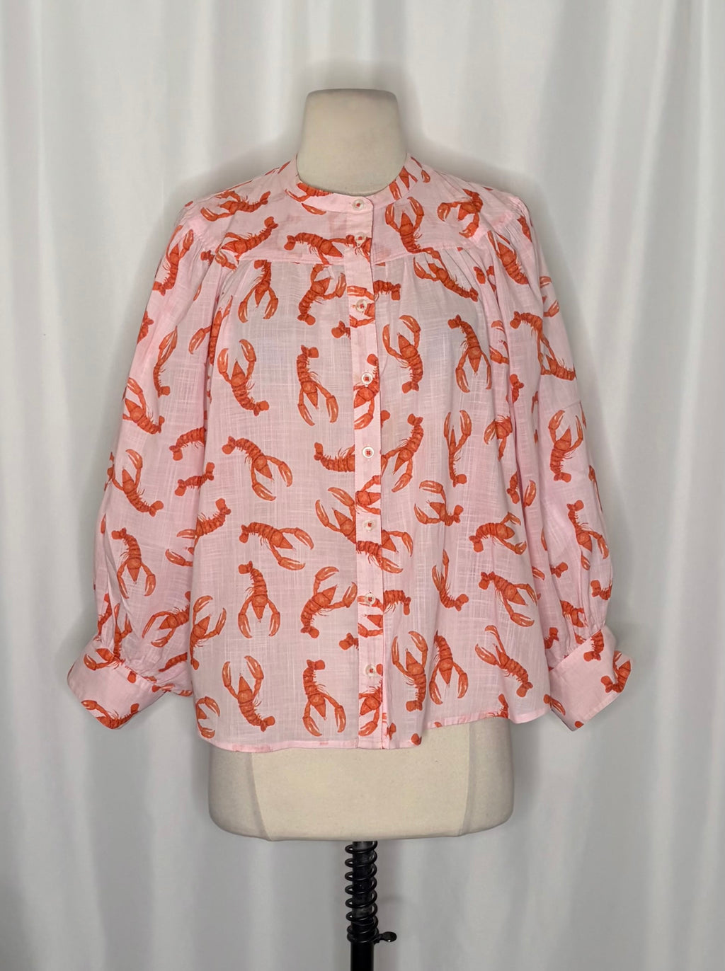 Anthropologie MAEVE Lobster Print Cotton Button Down Blouse Top Cropped Medium