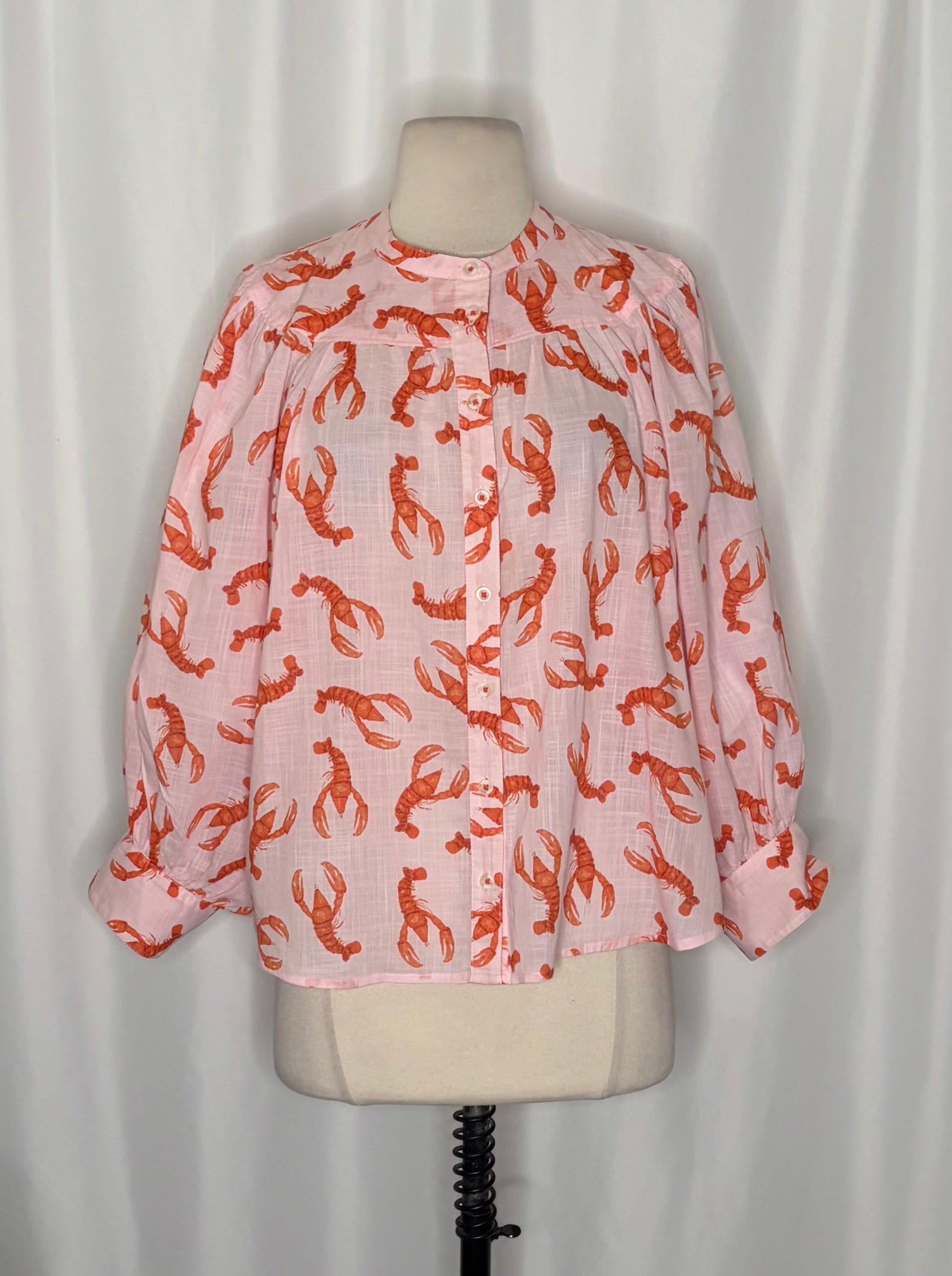 Anthropologie MAEVE Lobster Print Cotton Button Down Blouse Top Cropped Medium