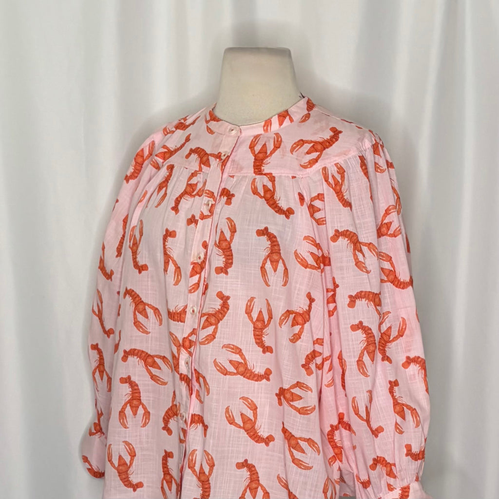 Anthropologie MAEVE Lobster Print Cotton Button Down Blouse Top Cropped Medium
