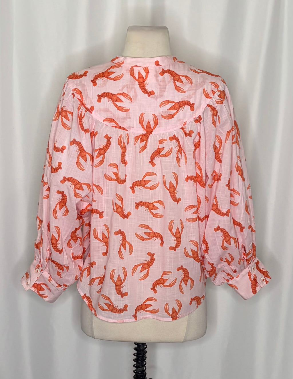 Anthropologie MAEVE Lobster Print Cotton Button Down Blouse Top Cropped Medium