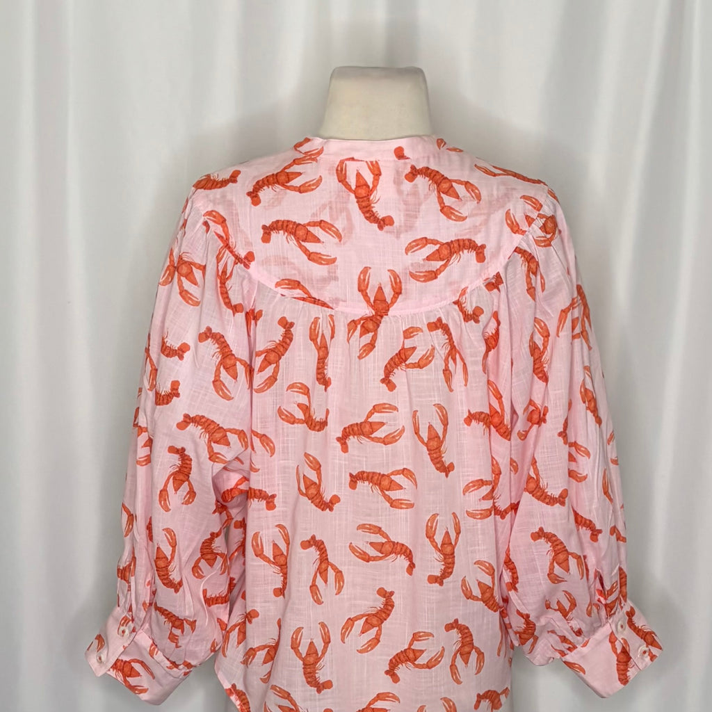 Anthropologie MAEVE Lobster Print Cotton Button Down Blouse Top Cropped Medium