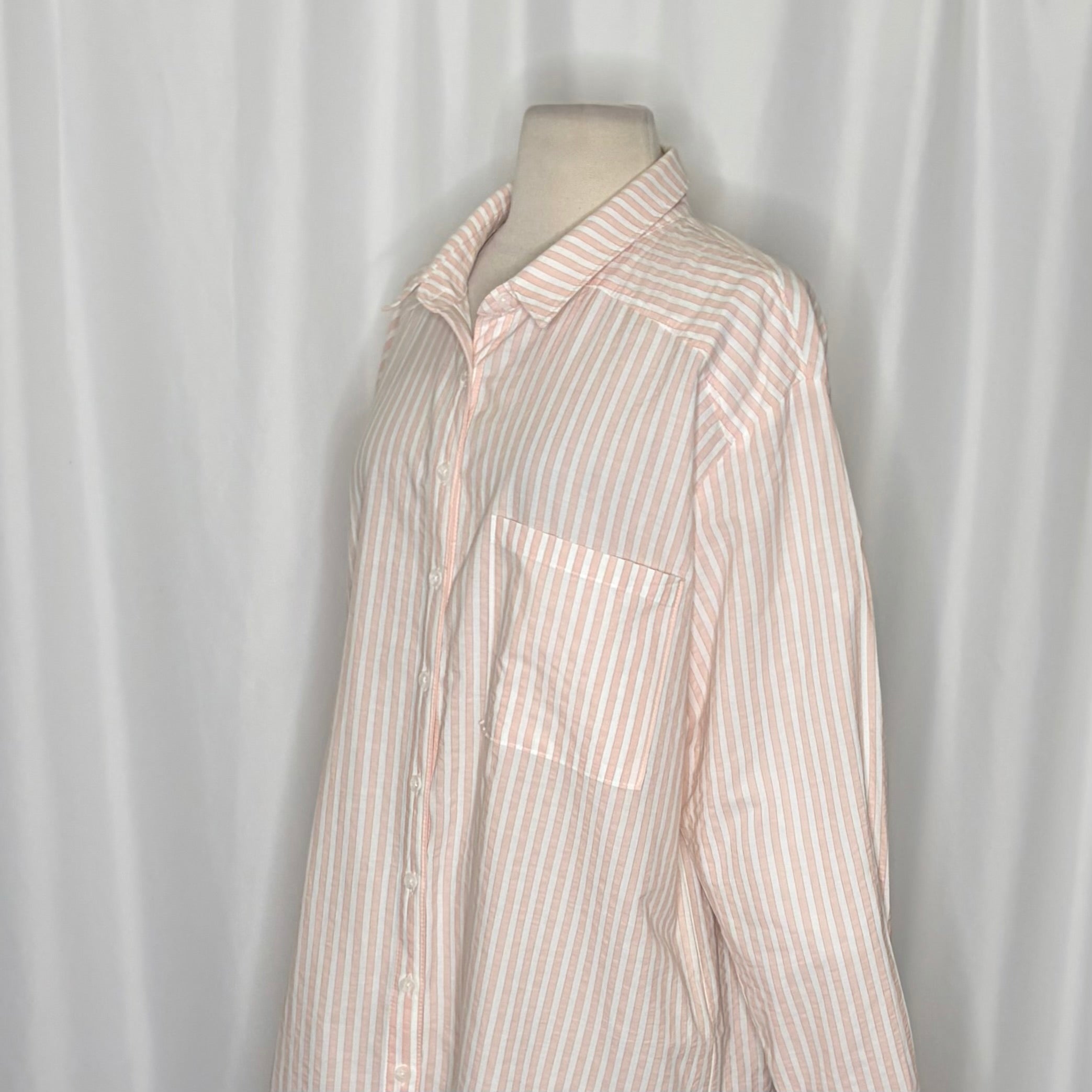 By ANTHROPOLOGIE Longline Button Down Pink White Stripe Shirt Buttondown Large
