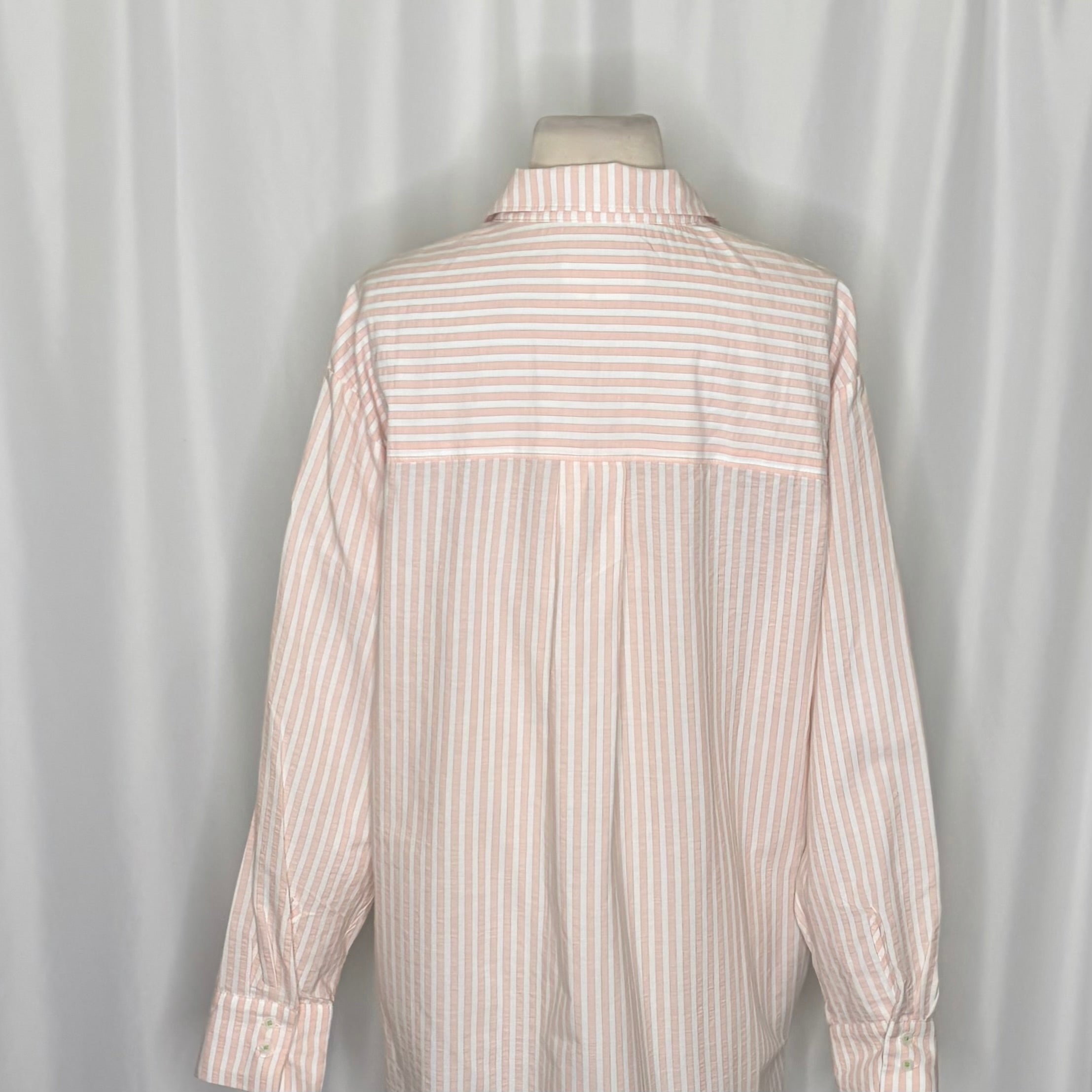 By ANTHROPOLOGIE Longline Button Down Pink White Stripe Shirt Buttondown Large