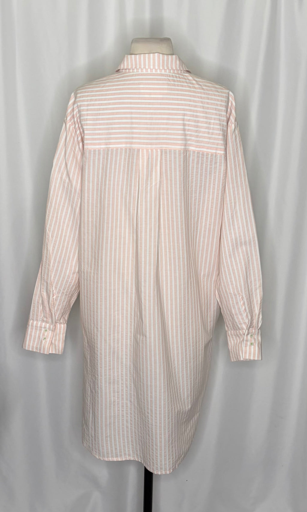 By ANTHROPOLOGIE Longline Button Down Pink White Stripe Shirt Buttondown Large