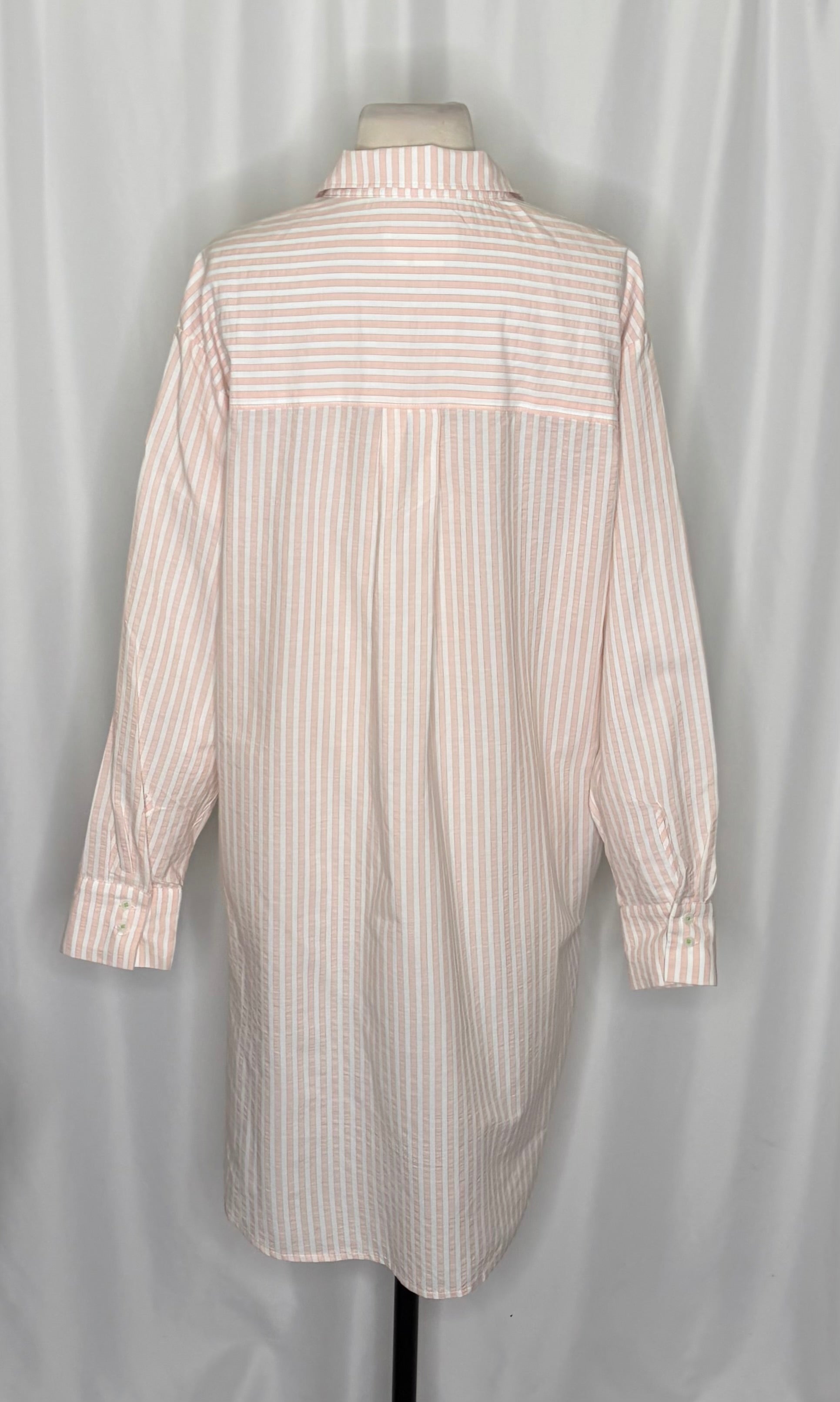 By ANTHROPOLOGIE Longline Button Down Pink White Stripe Shirt Buttondown Large
