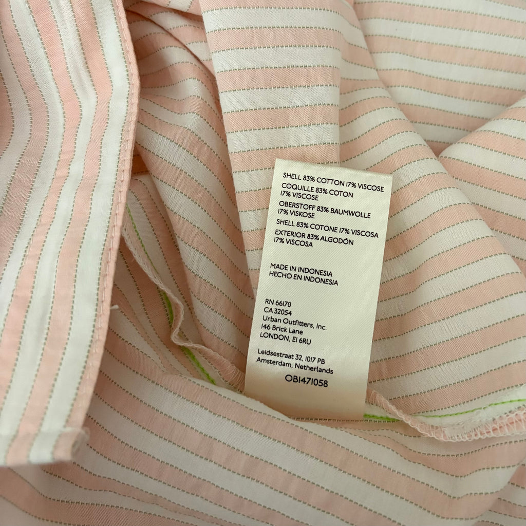By ANTHROPOLOGIE Longline Button Down Pink White Stripe Shirt Buttondown Large